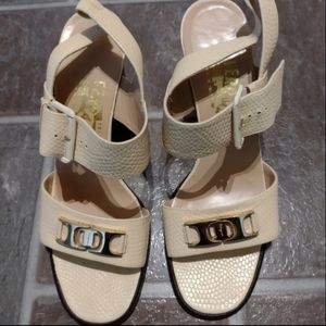 Ferragamo strapy logo ankle strap block heel sandals 7